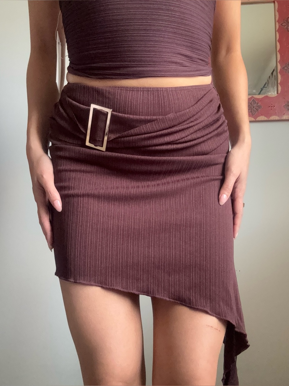 ORPHE nwt Alba brown belted knee length asymmetrical skirt